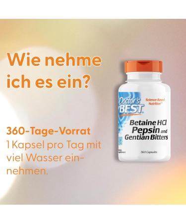 Buy Doctor's Best Betaine HCL with Pepsin & Bitter Substances 650mg - 360 Gluten-Free Soft Capsules High Dose Laboratory Tested Non-GMO International Shipping - Buy Online on GoSupps.com