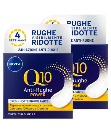NIVEA Nivea Q10 Power Regenerating Anti-Aging Night Face Cream 24 Hours of Hydration Anti-Wrinkle Regenerating with Creatine and Coenzyme Q10-2 Pots of 50 ml