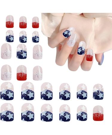 4th Of July Press On Nails Stars And Stripes Designs False Nails | Cute Stick-on Nails Stars And Stripes Short Square Fake Nails For Nail Salon - Buy Online on GoSupps.com