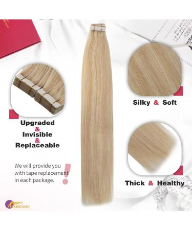 Moresoo Real Hair Tape in Extensions - Caramel Blonde with Platinum Blonde Skin Weft Hair Extensions | 16 Inch 20 Pieces/50g #P14/613 - Buy Online on GoSupps.com