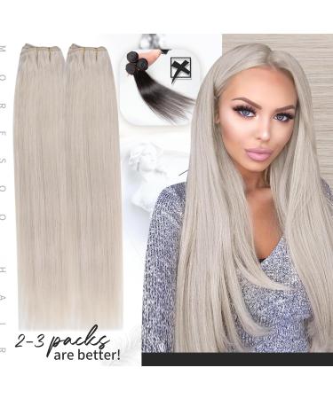 Moresoo 14 Inch White Blonde Double Weft Human Hair Extensions - 100g #60A | Sew in Hair Extensions | Pack of 1 - Buy Online on GoSupps.com