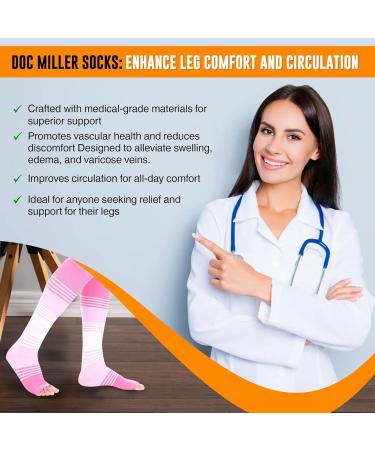 Doc Miller Premium Waden Compression Cuff - 20-30 mmHg Calf Support for Sports & Recovery | Stylish Open Toe Design in Pink & White (XXL) - Buy Online on GoSupps.com