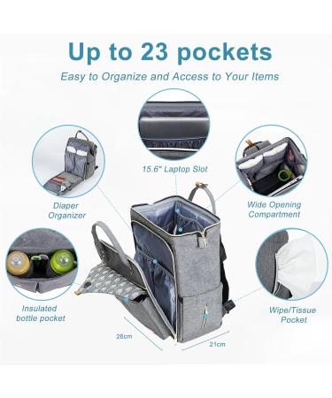 Lekebaby Gray Diaper Backpack - Multifunctional Baby Bag with Diaper Pad & Stroller Belts | Large Capacity Travel Bag for Parents - Buy Online on GoSupps.com