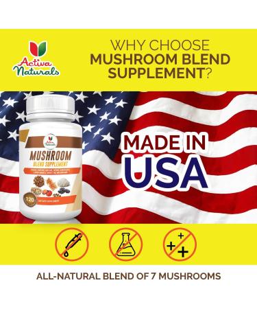Activa Naturals Mushroom Supplement - 120 Veggie Capsules with Turkey Tail, Reishi, Lion's Mane, Maitake, Cordyceps, Chaga, Shiitake Mushrooms - Buy Online on GoSupps.com