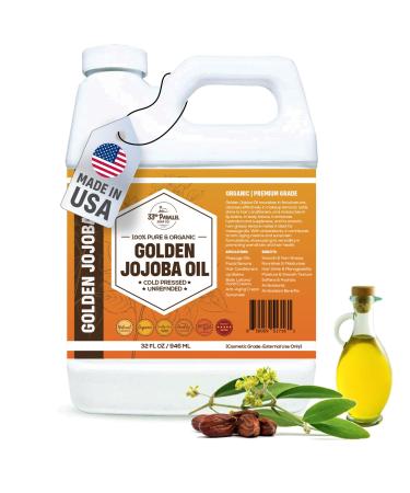 33rd PARALLEL | Golden Jojoba Oil (32 oz) Cold Pressed & Unrefined Non-GMO 100% Pure & Natural Hexane Free | Moisturizing Oil for Skin Face Hair & Nails | 32 FL OZ