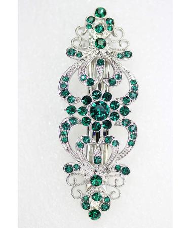 Faship Green Crystal Hearts & Floral Hair Barrette - Stunning Hair Accessory - Buy Online on GoSupps.com