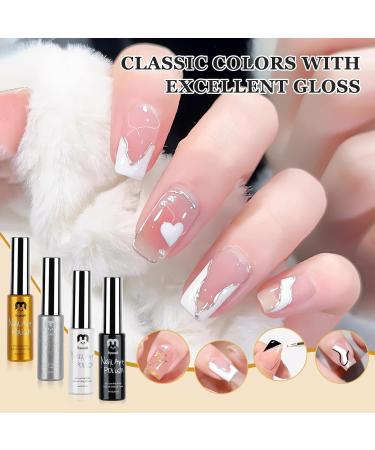 French Tip Nail Polish Set - 4 pcs Gel Art Polish Kit | Classic White Gold Silver Black | Soak Off LED/UV Curing for Manicure Salon - Buy Online on GoSupps.com