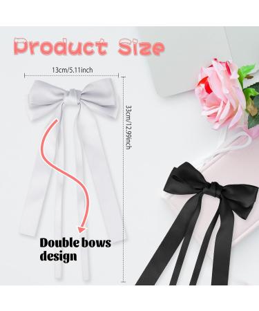 Large Hair Bows 2 Pieces Silky Satin Hair Bows Ribbon Hair Barrettes Clip Satin Ribbon Bow for Women Girls Hair Ribbon Bow Clip French Barrette Long Tail Hair Accessories White Black - Buy Online on GoSupps.com