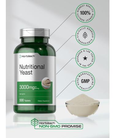 Horbaach Nutritional Yeast Tablets 3000mg | 500 Count | with B12 B1 B2 and Niacin | Non-GMO & Gluten Free Supplement - Buy Online on GoSupps.com