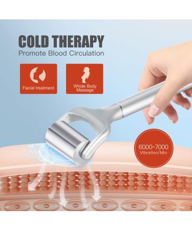 Electric Ice Roller for Face & Eye Puffiness Relief | Skin Care Tool for Migraine Pain | Silver with Two Roller Heads - Buy Online on GoSupps.com