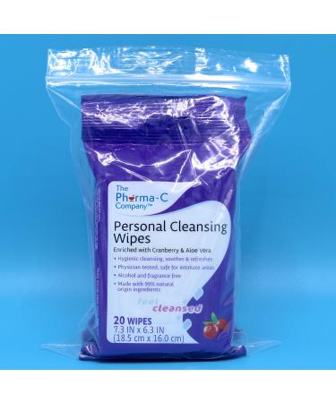 Pharma-C Personal Cleansing Wipes - 2 Packs of 20 Enriched with Cranberry & Aloe Vera 99% Natural for Feminine Intimate Hygiene - Buy Online on GoSupps.com