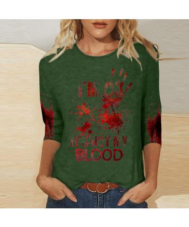 Yihaojia Womens Halloweeen 3/4 Sleeve Shirts Scary Blood 3D Splatter Print Crewneck Pullover Tee Shirt Green#198 XX-Large - Buy Online on GoSupps.com