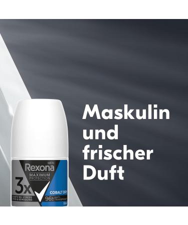  Rexona Rexona Men Maximum Protection 6-Pack Cobalt Dry Roll-On Antiperspirant Deodorants with 3 Protections Against Stress Heat and Movement - 96 Hours of Extreme Protection - 50ml - Buy Online on GoSupps.com