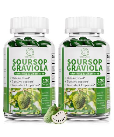 Soursop Graviola Capsules with Kelp for Cell Regeneration Enhances Immunity Digestive Support Anti-oxidant* Properties Gluten Free Vegan 120 Counts (2 Pack) 120 Count (Pack of 2)