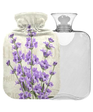 NAANLE hot water bottle with cover vintage lavender flower transparent hot water bottle heat bottle for back pain relief handfoot warmer neck heat and cold therapy 2l