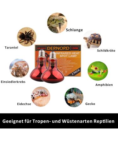 Dernord 150W Infrared Red Light Lamp for Reptiles & Terrariums - Heat Lamp for Toads Turtles Birds & Spiders | 2 Pack - Buy Online on GoSupps.com