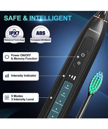 HomeMiYN Sonic Electric Toothbrush - 6 Brush Heads, 100 Days Battery Life, 15 Modes, 5 Intensity Levels (Black) - Buy Online on GoSupps.com