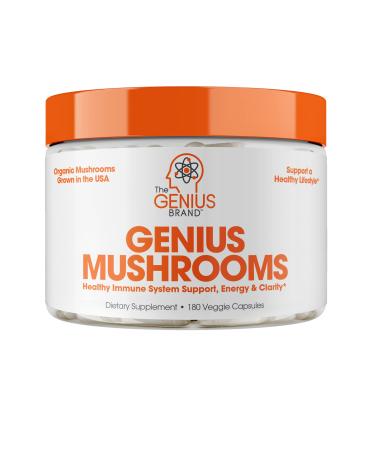 Genius Mushroom - Lions Mane  Cordyceps and Reishi - Nootropic Brain Supplement - Natural Energy  Memory & Liver Support  180 Veggie Pills 180 Count (Pack of 1)