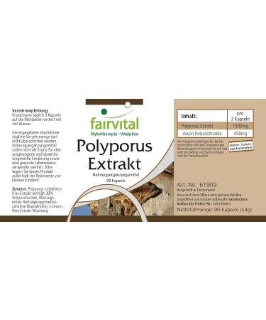Fairvital | Polyporus Extract 500mg VEGAN - Highly Dosed - 90 Capsules - Mushroom Extract Standardized to Polysaccharides 30% - Buy Online on GoSupps.com