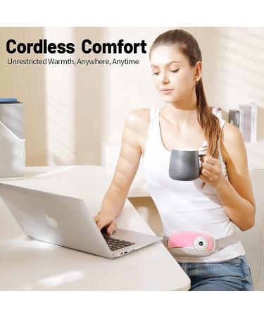 Cordless Heating Pad for Menstrual Cramps | 4 Heat Levels & 4 Massage Modes | Portable Women's Massager for Back & Belly Pain - Pink - Buy Online on GoSupps.com