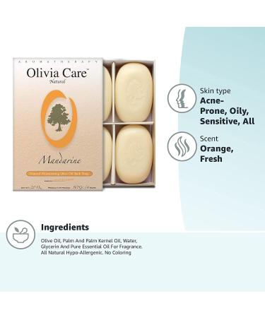 Olivia Care Mandarin Soap 4 Pack Gift Box - Organic, Vegan & Natural - Olive Oil Infused - Hydrating & Moisturizing - Gentle Cleansing Bar - Made in USA - Buy Online on GoSupps.com