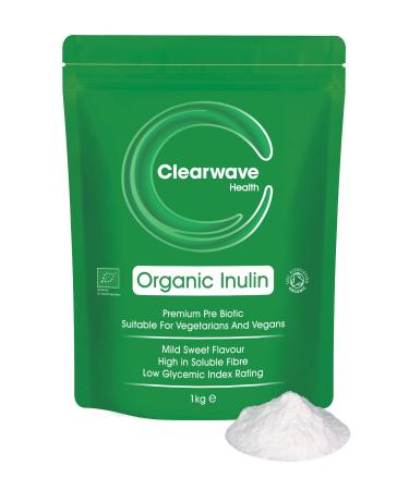 Organic Inulin Powder - 1kg High Grade Prebiotic Fibre Fructo Oligo Saccharide (FOS) Certified by The Soil Association Clearwave Health