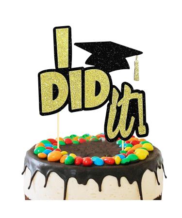 I did it Cake Topper Glitter Graduation Cake picks Congrats Grad Food Picks for 2023 High School/College/Senior Graduation Party Glitter Decorations