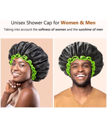 Mikimini Black Shower Cap - Reusable Double Layer Waterproof Bathing Hat with Soft Comfort PEVA Lining - Stretchy Cap for Women, Men & Girls - Medium Size - Black+Green - Buy Online on GoSupps.com