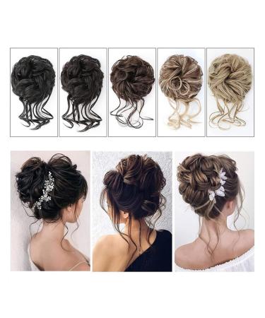 Hair Bun Hairpiece for Women Synthetic Messy Bun Hair Piece Tousled Updo Hair Buns Extension Elastic Band Curly Chignon Scrunchie Ponytail Extension for Women Hair Chignons(AM41-2)