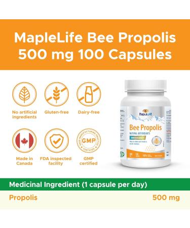 Maplelife Bee Propolis Natural Relief 500mg Easy to Take Capsule Essential Immunity Booster - 100 capsules - Buy Online on GoSupps.com