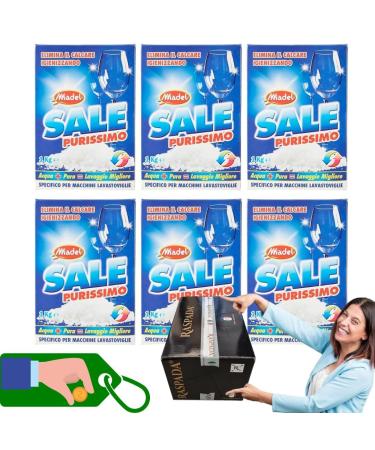 Pacchi Convenienza Pure Salt Granular Salt Eliminates Limescale by Sanitizing Specific for Dishwasher Machines 1 kg Powder Fragrance Free (Pack of 6)