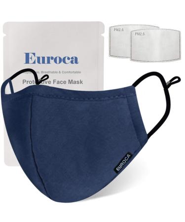 Euroca Face Masks Reusable with Filters Made from Cotton Fabric Washable With Nose Clips Adjustable Ear Loop For Men Women Teens -2 Filters Included ...