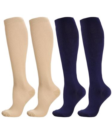Firtink 2 Pairs Compression Socks For Women Men 20-30 Mmhg Knee High Socks Compression Stockings Surgical Compression Socks For Sports Travel Flight Nursing Pregnancy