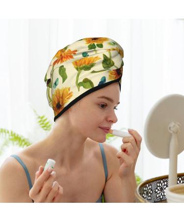 Hair Towel Wrap - Quick Drying Towel Turban with Button | Sunflowers & Butterflies Design - Buy Online on GoSupps.com