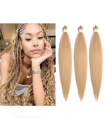 Newluyang Pre Stretched Braiding Hair, 100% Kanekalon Synthetic Crochet Hair Braids,26 inch 3 packs Hot Water Setting Professional Yaki Texture Crochet Hair Extension Braids.(24#/Light Brown Blonde) EZ Braiding-3Pcs Light …