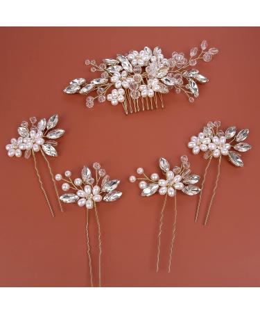 Beusoulover Bridal Hair Accessories Set - 5 Pieces for Women and Girls - Pearl Hair Comb + 4 Silver Hair Pins - Perfect for Brides, Bridesmaids, and Mothers of Brides - Vintage Gold Headpieces - Buy Online on GoSupps.com