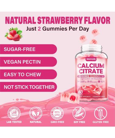 Calcium Citrate Gummies 1200 mg for Adults: Ultimate Absorption Calcium Supplement for Women & Men - Easy to Digest, Vegan, Non-GMO, Gluten Free - Natural Strawberry Flavor Strawberry 60 Count (Pack of 2) - Buy Online on GoSupps.com