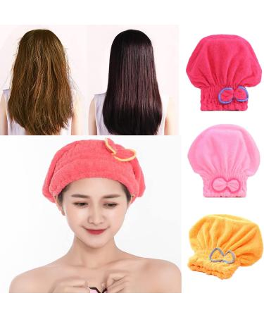 3-Pack Microfiber Hair Drying Cap Towels - Super Absorbent Hair Turban Wrap for Girls and Women - Fast Drying Shower Cap (Red Pink Yellow) - Buy Online on GoSupps.com