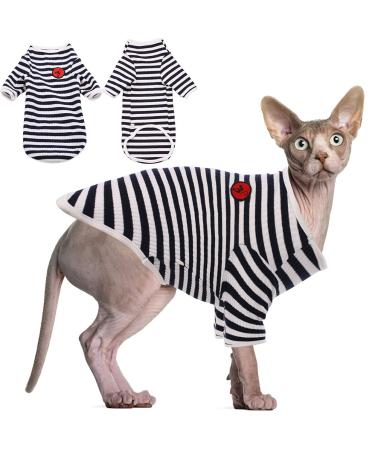 Hairless cat cotton clothing breathable summer t-shirts streak vest pet clothing soft skin-friendly cats clothing cat pajama jumpsuit for sphynx cornish rex devon rex xxl (12-13lbs) blue