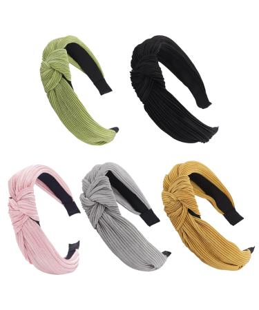 LOVNFC Head Bands for Women's Hair 5pcs Pleated Knot Headbands for Women No Slip Fashion for women Girls Wide Top Knot Turban Hair Bands