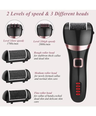 Electric Foot File Callus Remover by Wolady - Rechargeable & Waterproof with 3 Rollers, 2 Speeds | Foot Scrubber Pedicure Kit for Dead Skin, Cracked Heels, Calluses - Black - Buy Online on GoSupps.com
