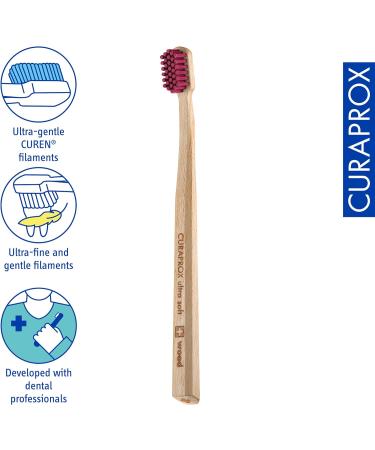 Curaprox Eco-Friendly Wooden Toothbrush - Ultra-Soft Bordeaux Red Bristles for Gentle & Effective Cleaning - Buy Online on GoSupps.com