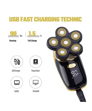 HerfsTec 6 Blade Head Shaver for Bald Men - Waterproof USB Charging & 5-in-1 Grooming Kit - Buy Online on GoSupps.com