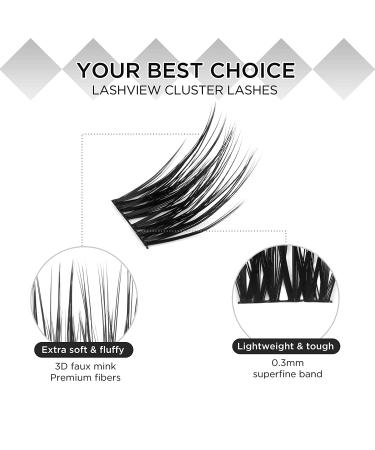 LASHVIEW Cluster Lashes - DIY 3D Eyelash Extensions, Reusable, Black, Super Thin Band, 24 Criss Cross Mix - Buy Online on GoSupps.com