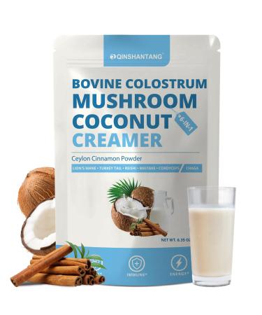 Mushroom Coconut Creamer with Bovine Colostrum Powder Coffee Creamer Powder | 6 Adaptogenic Mushrooms and Ceylon Cinnamon | Supports Immunity & Gut Health | Gluten-Free Non-Gmo 6.35 Oz
