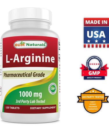 Best Naturals L-Arginine 1000mg 120 Tablets - Pharmaceutical Grade Supplement for Nitric Oxide Synthesis - Buy Online on GoSupps.com