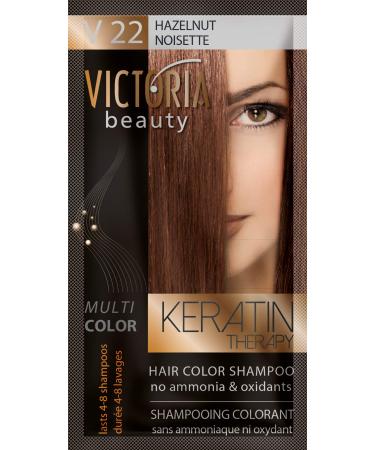 Victoria Beauty Keratin Therapy Hair Colour Shampoo Temporary Hair Dye Lasts 4 8 washes Ammonia and Oxidant-Free Pack of 6x40 ml (Hazelnut)