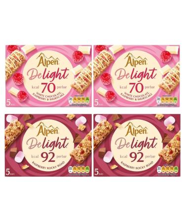 Breakfast Bar Bundle Consisting of Alpen Light Cereal Bar Raspberry Rocky Road 5x120g x2 & White Chocolate Raspberry 5x95g x2 (4 Pack)