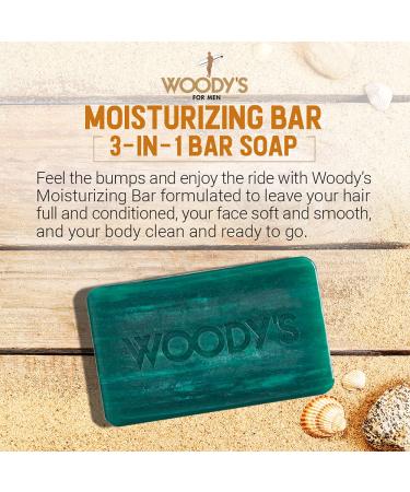 Woody's 3-in-1 Moisturizing Bar for Men - Hair Shave & Body Soap Peppermint Fresh All-Purpose Massage Bar 8 oz - Perfect for All Skin & Hair Types - Buy Online on GoSupps.com