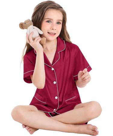 SWOMOG Kids Satin Pyjamas Set - Boys Girls Short Sleeve Silk Nightwear - Red, 6-7 Years - Buy Online on GoSupps.com